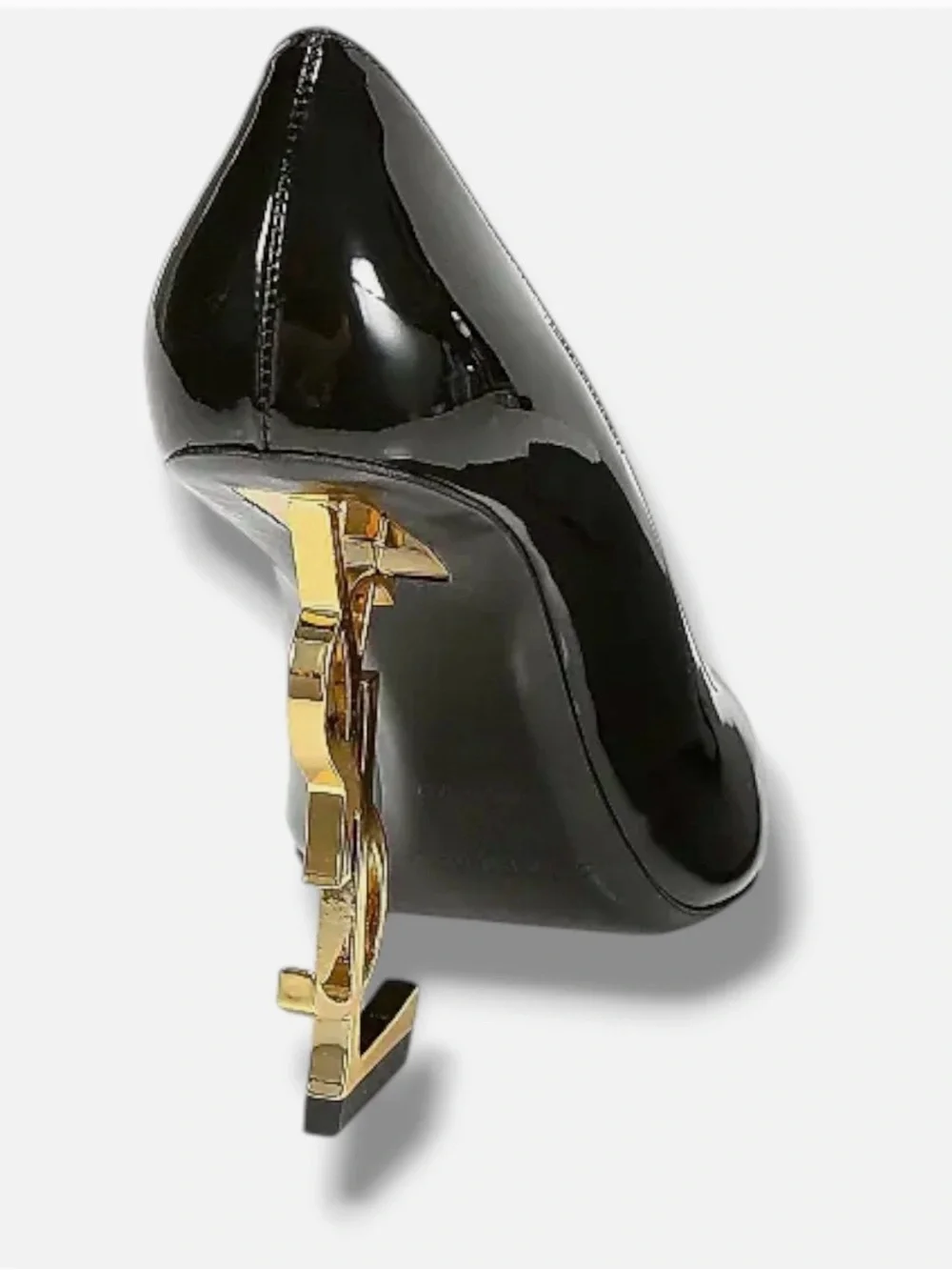 Saint Laurent Black Patent Opyum Pump with Gold YSL Heel - Picture 3 of 9